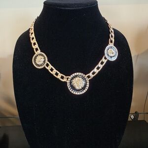 Gold Chain Necklace with Medallion Lion Accents
